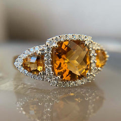 Brown Cushion Cut Sterling Silver Halo Engagement Rings