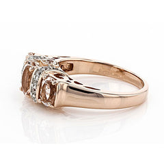 Three Stones Oval Cut Rose Gold Wedding Bands
