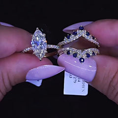 V-Shaped Sapphire Sterling Silver Wedding Sets