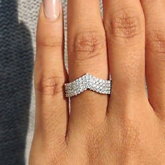 V-Shaped Diamond Sterling Silver Wedding Bands