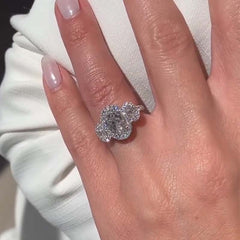 Three Stone Oval Cut Sterling Silver Halo Engagement Rings