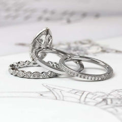Halo Marquise Cut Sterling Silver Wedding Sets