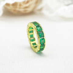 Retro Radiant Cut Emerald Wedding Bands