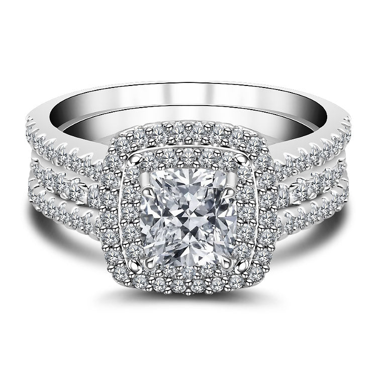 Gorgeous Cushion Cut Sterling Silver Wedding Sets