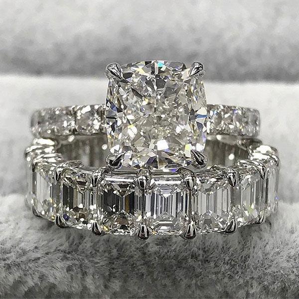 Classic Cushion Cut Sterling Silver Wedding Sets