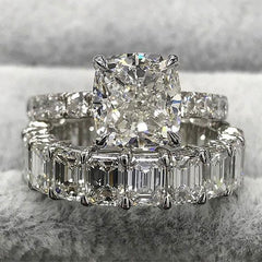 Classic Cushion Cut Sterling Silver Wedding Sets