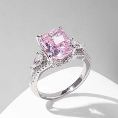 Pink Diamond Radiant Cut Sterling Silver Engagement Rings