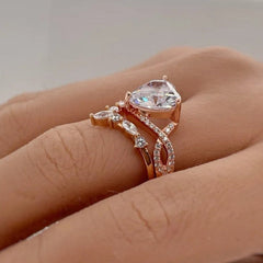 Ring Interweaving Heart Cut Rose Gold Bridal Ring Sets