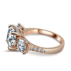 Three Stones Round Cut Sterling Silver Wedding Rings