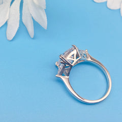 Three Stones Radiant Cut Sterling Silver Wedding Rings