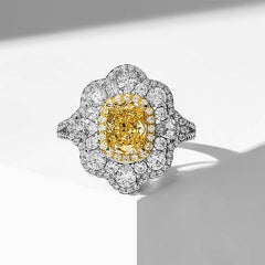 Yellow Ice Flower Cushion Cut Sterling Silver Halo Engagement Rings