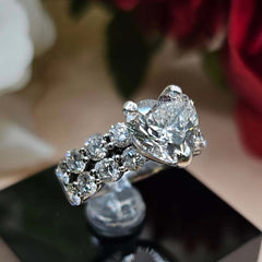 Double Row Diamond  Sterling Silver Heart Cut Engagement Rings