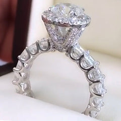 Full Diamond Round Cut Sterling Silver Engagement Rings