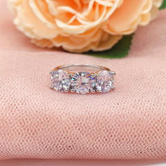 Three Stones Round Cut Sterling Silver Wedding Rings