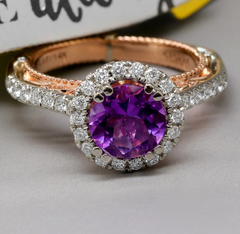 Purple Diamond Round Cut Sterling Silver Halo Engagement Rings