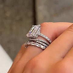 Cross Design Sterling Silver Emerald Cut Engagement Rings