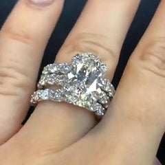 Three Piece Set Oval Cut Sterling Silver Wedding Sets