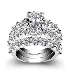 Three Piece Set Oval Cut Sterling Silver Wedding Sets