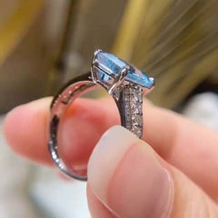 Aquamarine Radiant Cut Silver Wedding Rings