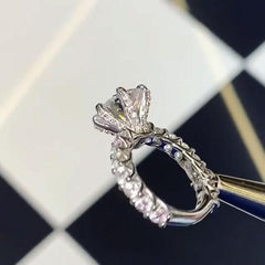 Silver Six Claws Round Cut Sterling Silver Wedding Rings