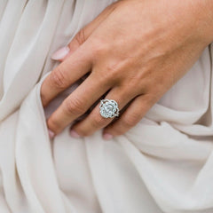 Halo Hollow Oval Cut Silver Engagement Rings