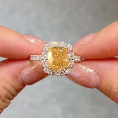 Yellow Diamond Cushion Cut  Sterling Silver Halo Engagement Rings