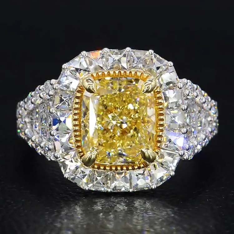 Halo Yellow Diamond Cushion Cut Engagement Rings