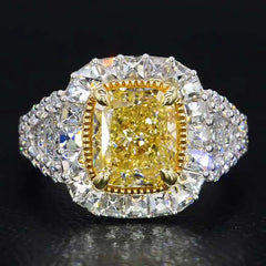 Halo Yellow Diamond Cushion Cut Engagement Rings