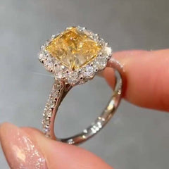 Yellow Diamond Cushion Cut  Sterling Silver Halo Engagement Rings