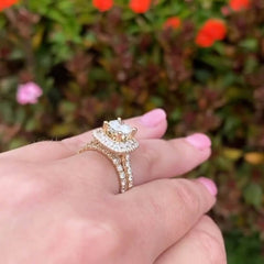 Double Halo Round Cut Sterling Silver Wedding Sets