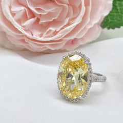 Yellow Diamond Oval Cut Sterling Silver Wedding Rings