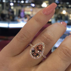 Pink Diamond Pear Cut Rose Gold Halo Engagement Rings