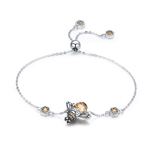 Dancing Bee 925 Sterling Silver Slider Bracelet - jolics