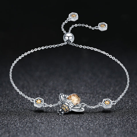 Dancing Bee 925 Sterling Silver Slider Bracelet - jolics