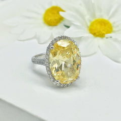 Yellow Diamond Oval Cut Sterling Silver Wedding Rings