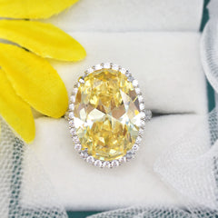Yellow Diamond Oval Cut Sterling Silver Wedding Rings
