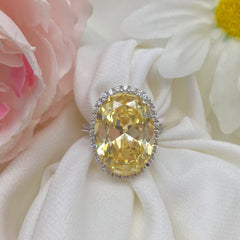 Yellow Diamond Oval Cut Sterling Silver Wedding Rings