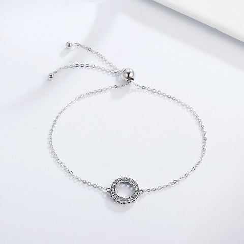 Hollow Circle Micro Pave 925 Sterling Silver Bracelet - jolics