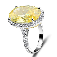 Yellow Diamond Oval Cut Sterling Silver Wedding Rings