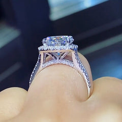 Fork Round Cut Sterling Silver Engagement Rings