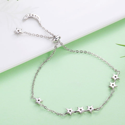 Moon And Star 925 Sterling Silver Simple Bracelet - jolics