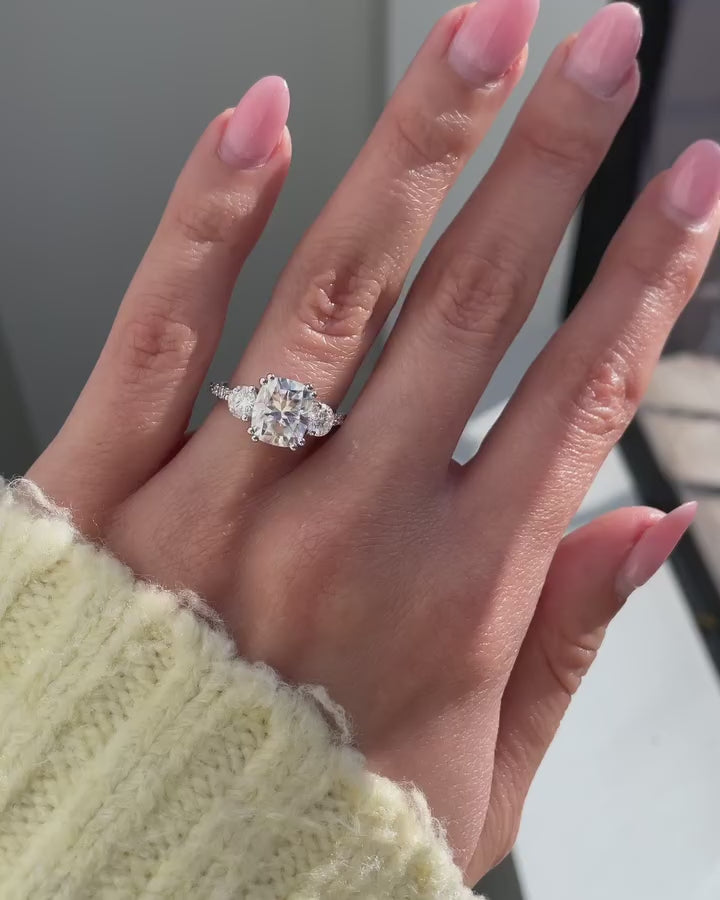 Solid 925 silver cushion engagement ring scratch-resistant coating