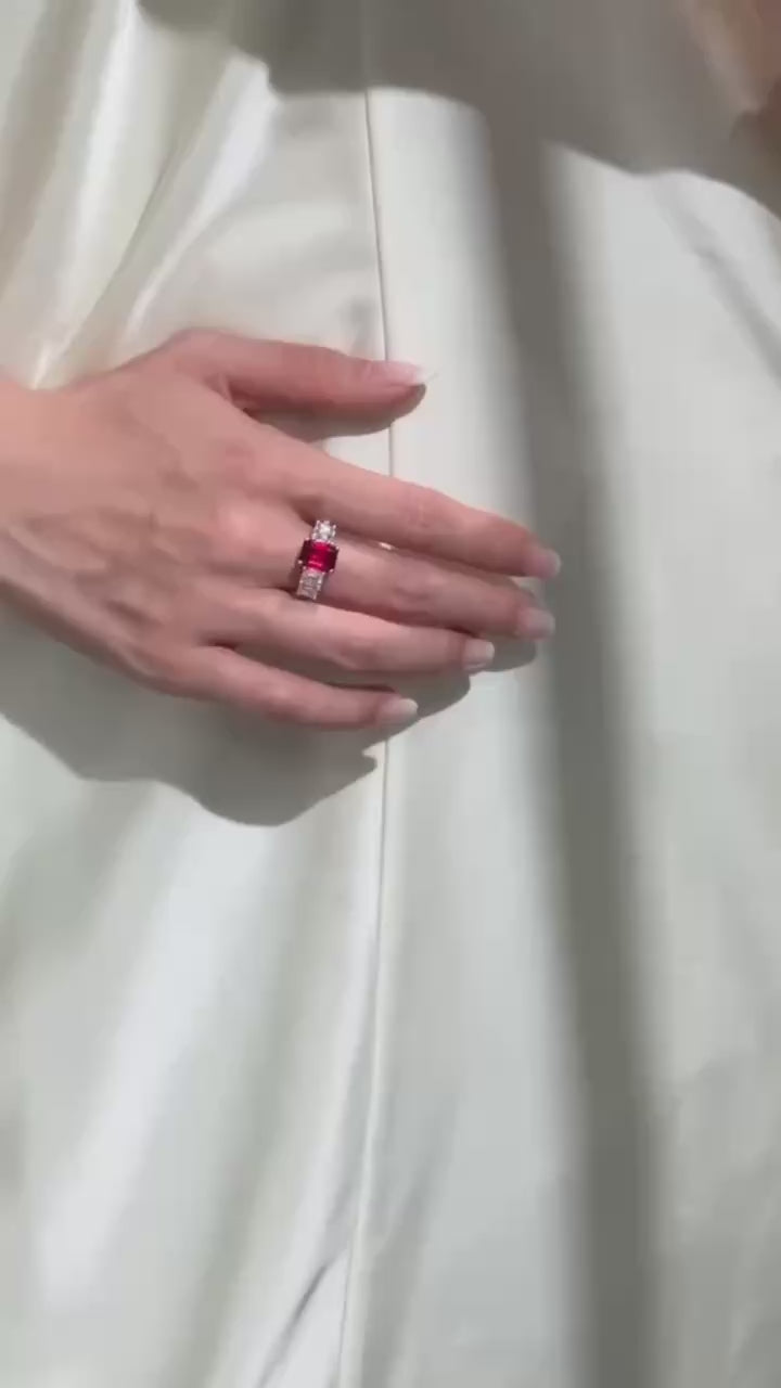 Ruby Three Stone Wedding Ring