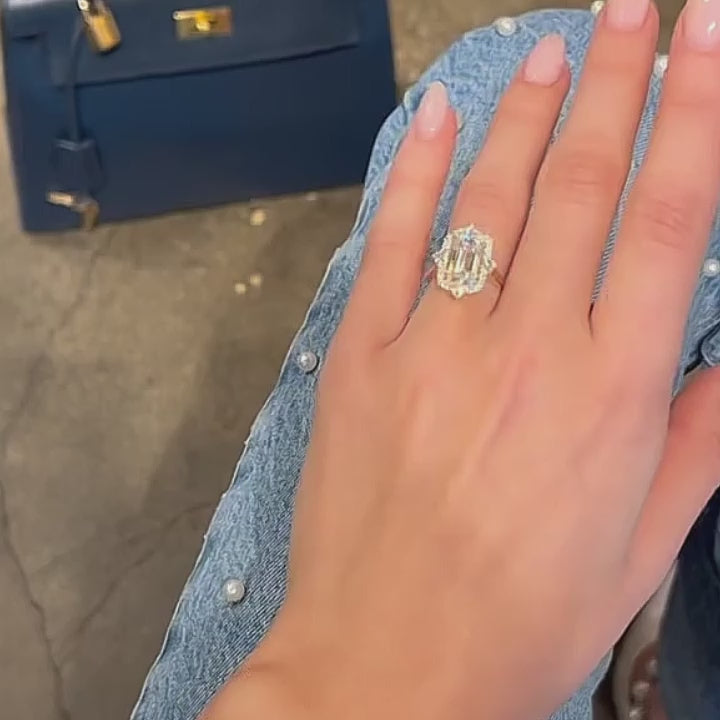 Halo Sterling Silver Emerald Cut Engagement Rings