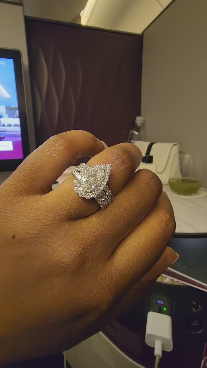 Custom Pear Cut Halo Stackable Rings Handcrafted