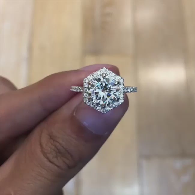 Hand-Engraved Hexagonal Patterns on Round Cut Silver 