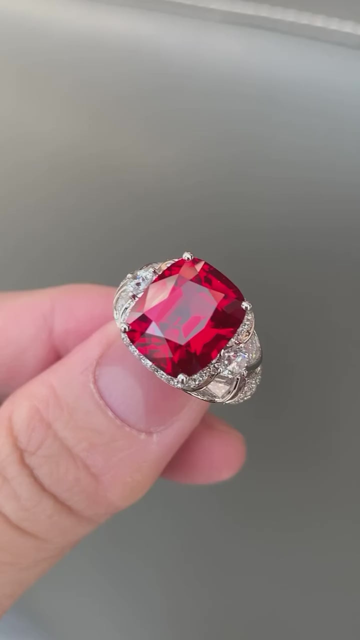 Milgrain edge cushion ruby silver band vintage-inspired