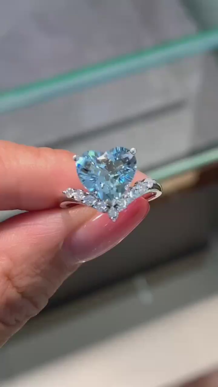 Minimalist heart cut blue diamond sterling silver 