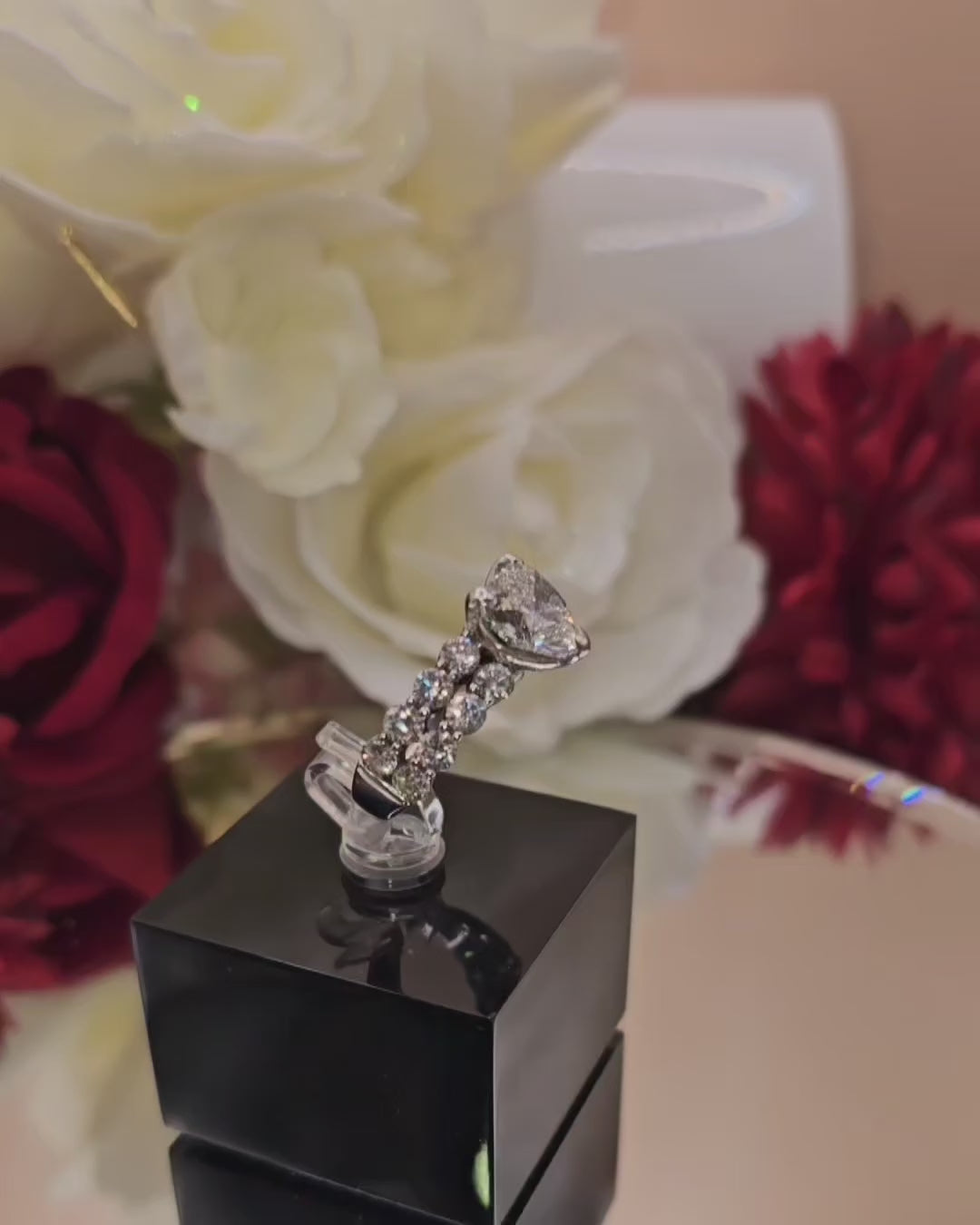 Romantic double row heart-shaped engagement ring with pave
