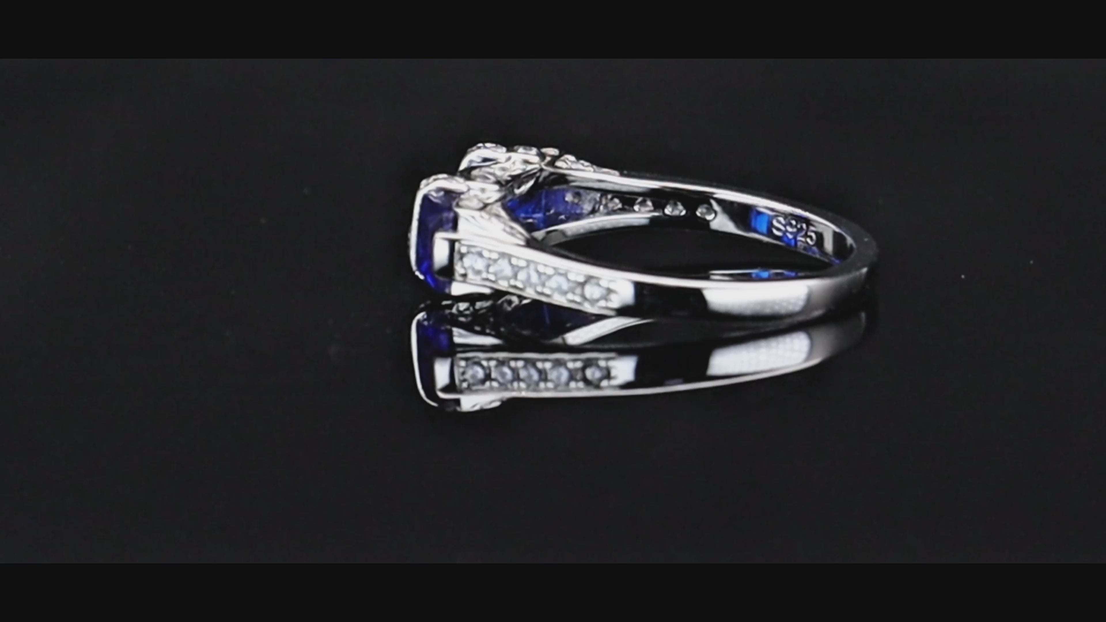 lab sapphire baguette sterling silver wedding ring artisan made